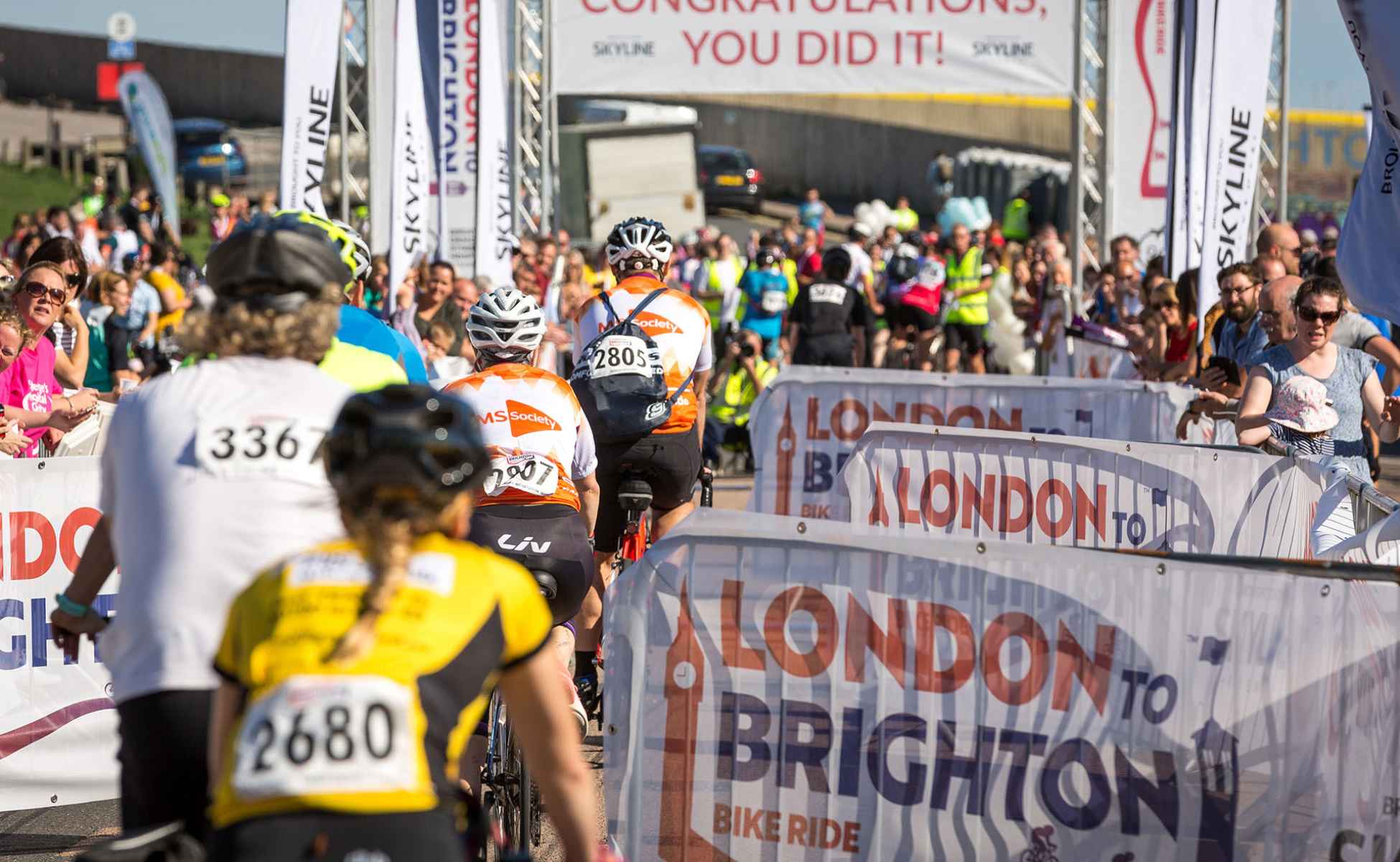 Cyclists riding in the London to Brighton Bike Ride