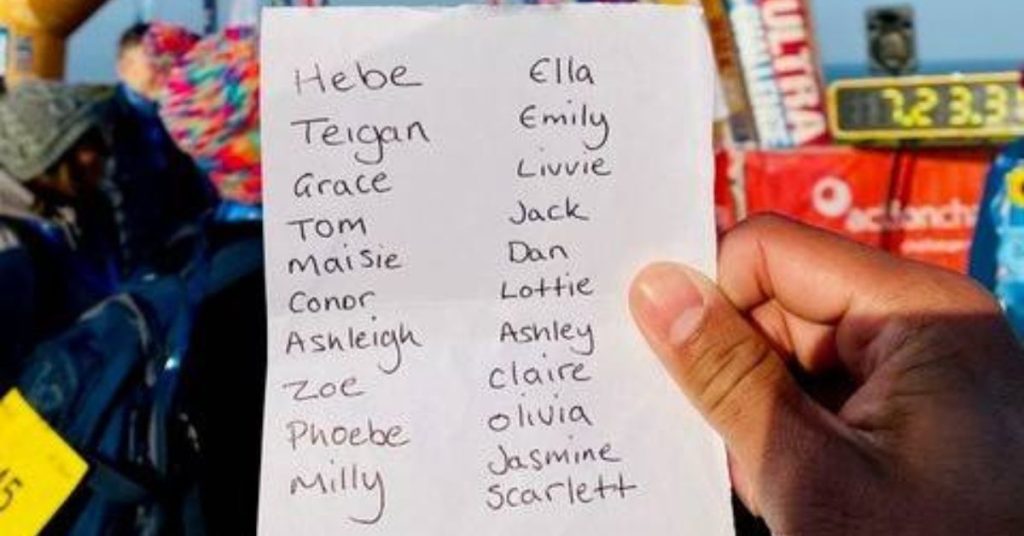 Edd carrying a list of names of the children and young people that Winston's Wish has supported