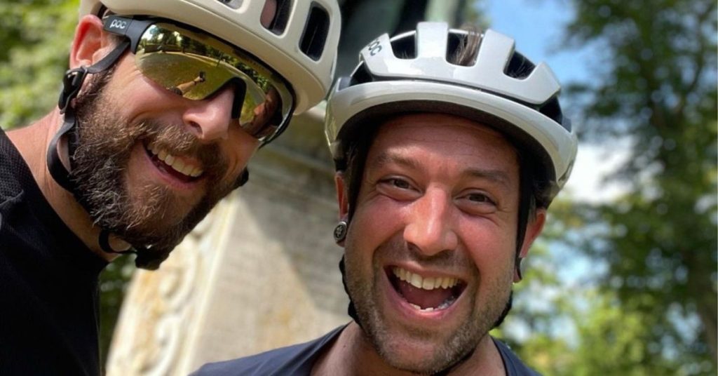 Personal trainer, James Beeson with friend during the 1,000 mile cycling challenge