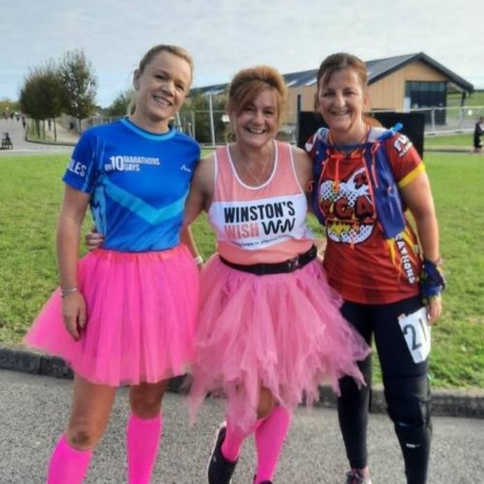 Marie with friends, celebrating her run for Winston's Wish