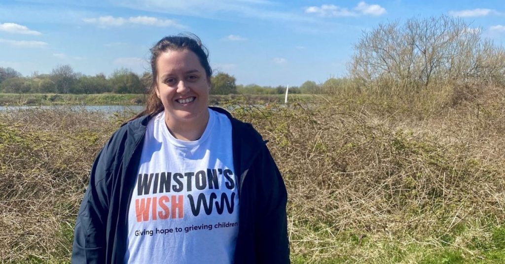Sophie in a Winston Wish t-shirt as she prepares for her 400-mile walking challenge