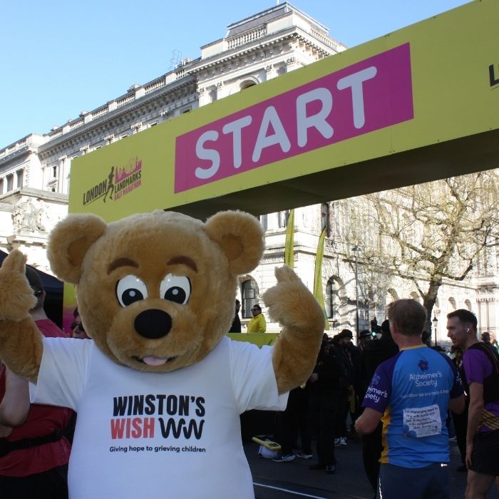Winston Bear at London Landmarks Half Marathon start line