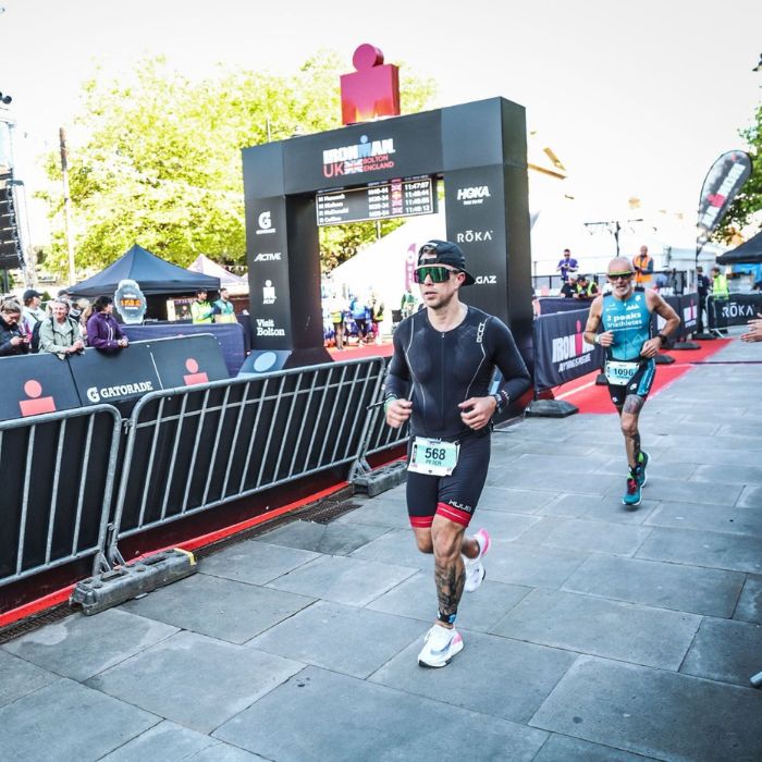 Peter McGahan-Boyd running during his ironman challenge